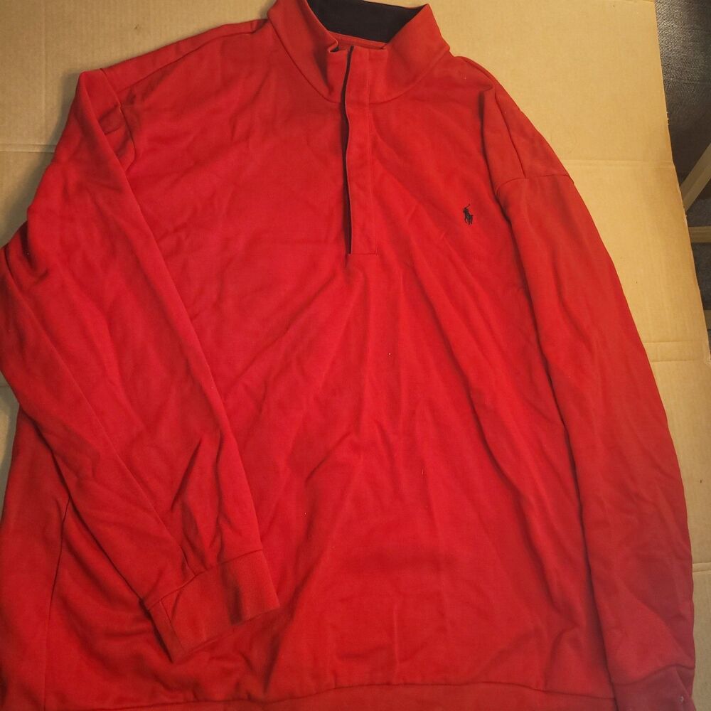 Polo Ralph Lauren 3XLT Double Knit Red 1/4 Snap Pullover Sweater Mens 3XLT EUC